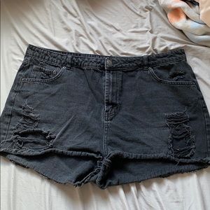 Black ripped denim shorts